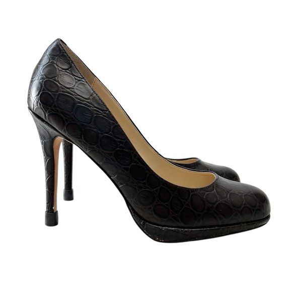 Expression Leather Croc-Embossed High Heels Pumps Dark Chocolate Brown Size 8 - Picture 1 of 14